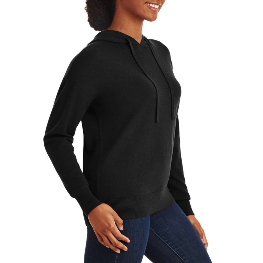 NWOT Women's Top XL Cashmere Blend Hoodie Knit Pullover Black XL - fits like 1X